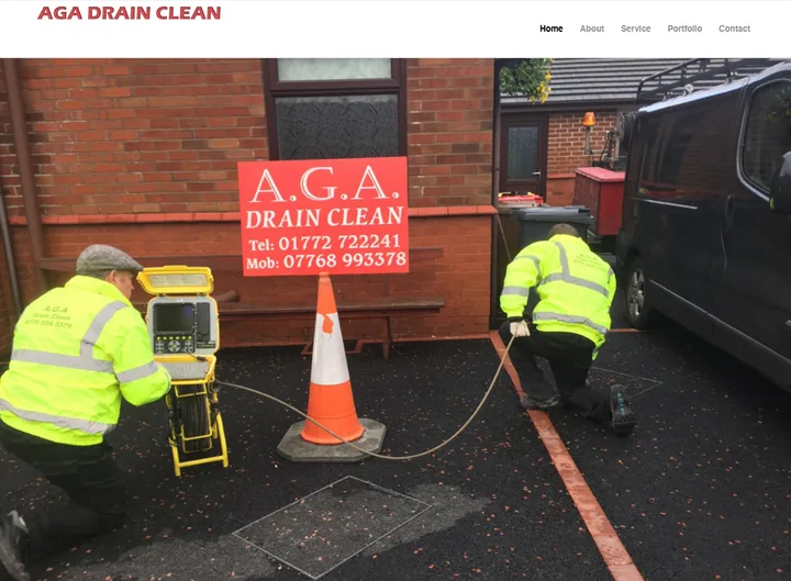 AGA Drain Services website screenshot built by Web Spinner UK