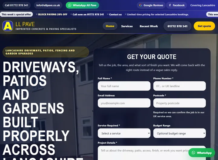 Allpave website screenshot built by Web Spinner UK