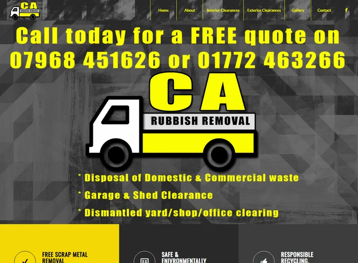 CA Rubbish Removals website screenshot built by Web Spinner UK