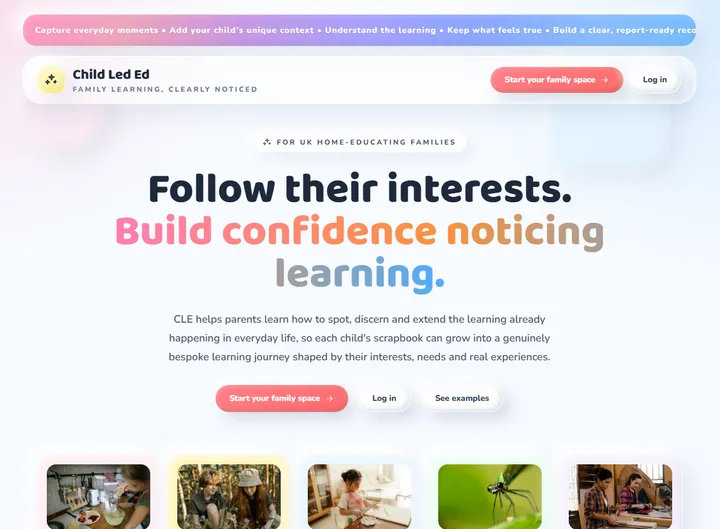 Child Led Education website screenshot built by Web Spinner UK