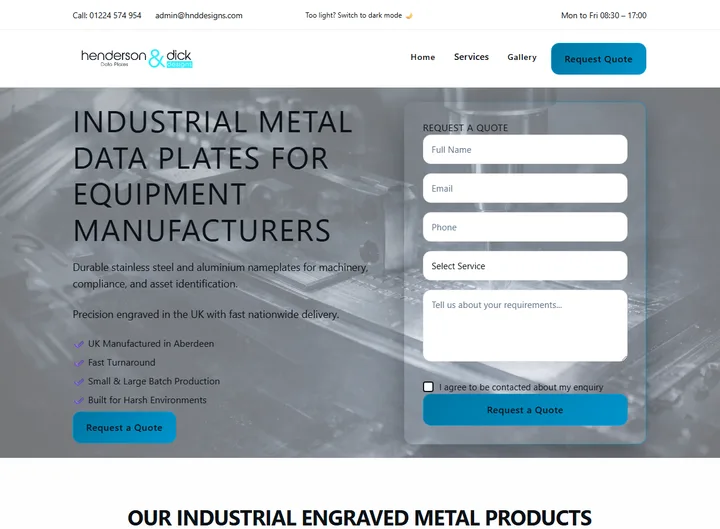 Data Plates website screenshot built by Web Spinner UK