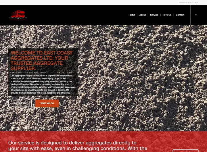 East Coast Aggregates Ltd website screenshot built by Web Spinner UK