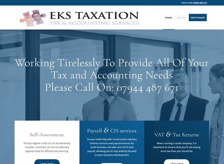 EKS Taxation website screenshot built by Web Spinner UK