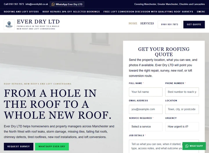 Everdry Ltd website screenshot built by Web Spinner UK