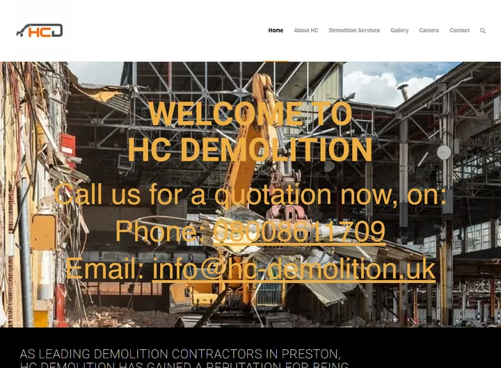HC Demolition website screenshot built by Web Spinner UK