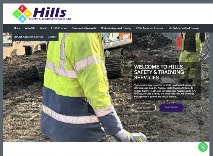 Hills Safety Training website screenshot built by Web Spinner UK
