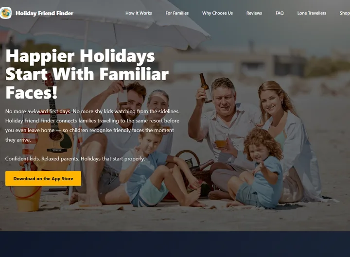 Holiday Friend Finder website screenshot built by Web Spinner UK