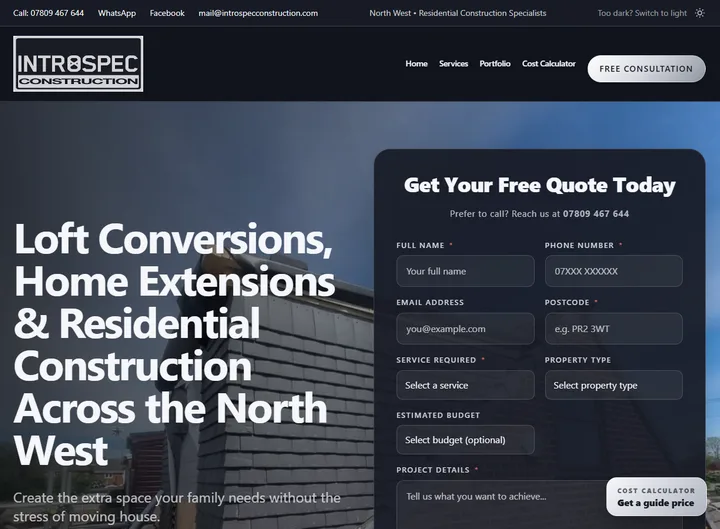 Introspec Construction website screenshot built by Web Spinner UK