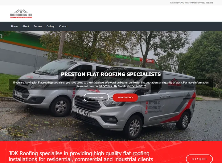 JDK Roofing website screenshot built by Web Spinner UK