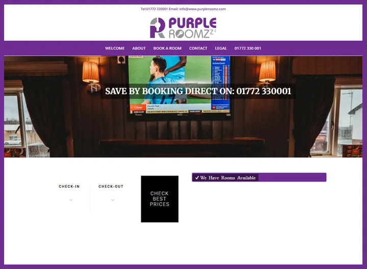 Purple Roomz website screenshot built by Web Spinner UK