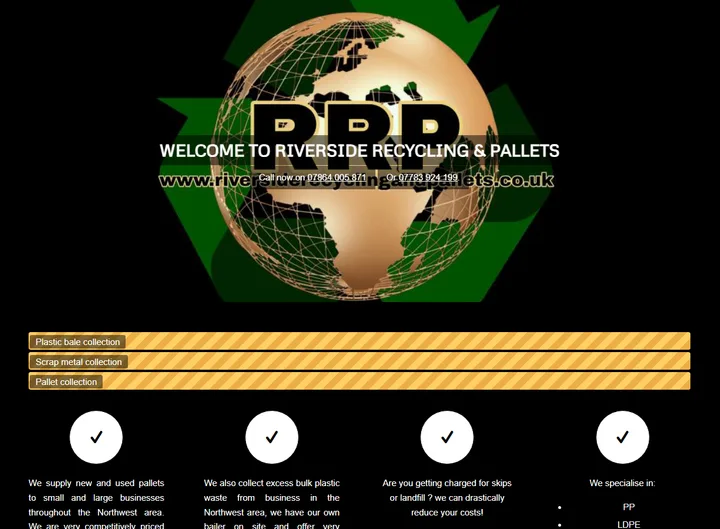 Riverside Recycling and Pallets website screenshot built by Web Spinner UK