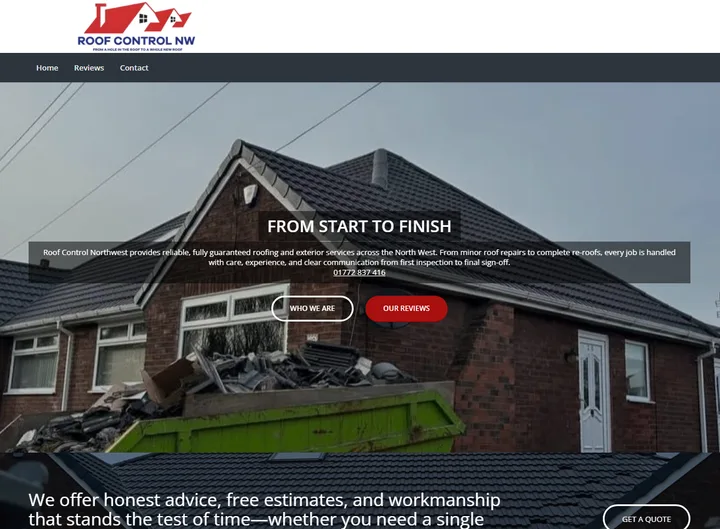 Roofing Control NW website screenshot built by Web Spinner UK