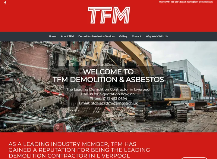 TFM Demolition and Asbestos website screenshot built by Web Spinner UK