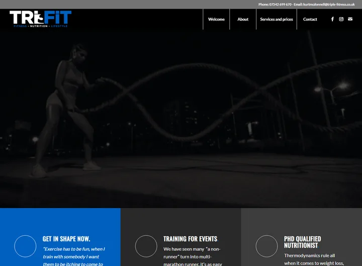 Triple Fitness website screenshot built by Web Spinner UK